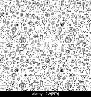 Fond pour les petits enfants mignons. Motif sans couture foncé à la main. Dessins pour enfants. Arrière-plan Doodle. Illustration vectorielle Illustration de Vecteur