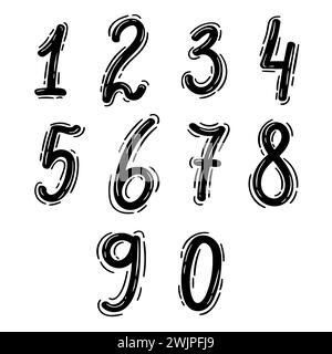 Jeu de main dessiné dix numéros de zéro à neuf. Chiffre. Griffonner. Maths. Illustration vectorielle Illustration de Vecteur