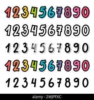 Jeu de main dessiné dix numéros de zéro à neuf. Collection de chiffres. Maths. Illustration vectorielle Illustration de Vecteur