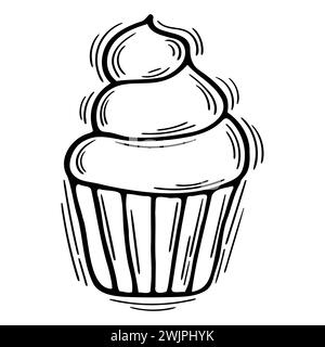 Cupcake dessiné à la main. Mariage, anniversaire, anniversaire, fête. Griffonner des pâtisseries. Illustration vectorielle Illustration de Vecteur