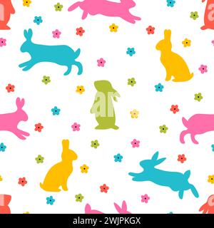 Joli motif sans couture avec des lapins et des marguerites. Fond de Pâques. Lapin, lièvres silhouettes. Illustration vectorielle Illustration de Vecteur