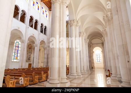 Pristina, Kosovo - 5 février 2024 : vue intérieure de la cathédrale Sainte-mère-Teresa, une cathédrale catholique romaine à Pristina, Kosovo. Banque D'Images