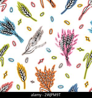Modèle sans couture avec épillets dessinés à la main de blé dans le croquis. Épis de grain. Seigle, orge, blé. Illustration vectorielle Illustration de Vecteur