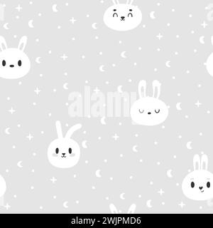 Joli motif sans couture avec lapin. Fond dessiné à la main avec des lapins de dessin animé. Style chambre d'enfant. Illustration vectorielle Illustration de Vecteur