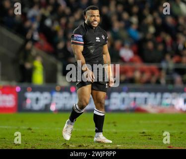 St Helens, Royaume-Uni. 16 février 2024. Emmanuel Waine des London Broncos lors du match de la Betfred Super League Round 1 St Helens vs London Broncos au Totally Wicked Stadium, St Helens, Royaume-Uni, 16 février 2024 (photo Steve Flynn/News images) à St Helens, Royaume-Uni le 16/02/2024. (Photo par Steve Flynn/News images/SIPA USA) crédit : SIPA USA/Alamy Live News Banque D'Images