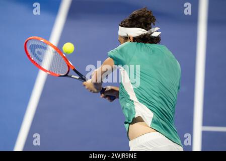 Delray Beach, Floride, États-Unis. 16 février 2024. 16 février - Delray Beach, FL : Taylor Fritz (USA) en action ici, bat Rinky Hijikata (AUS) en quarts de finale de l'Open de Delray Beach 2024 au Delray Beach Tennis Center. (Crédit image : © Andrew patron/ZUMA Press Wire) USAGE ÉDITORIAL SEULEMENT! Non destiné à UN USAGE commercial ! Banque D'Images