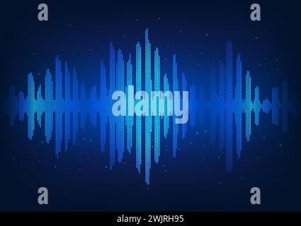 Arrière-plan de la technologie des ondes sonores, carrés de la taille des pixels disposés comme des ondes sonores qui se propagent. Concept de conversion de l'énergie vibratoire en son wav Illustration de Vecteur