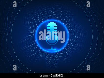 Fond de technologie de microphone, microphone sur le côté circulaire, motif de points. Device concept reçoit le son et le convertit en signal électrique. t Illustration de Vecteur