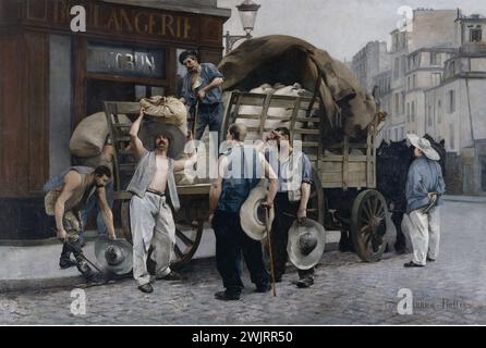 Louis-Robert Carrier-Belleuse (1848-1913) Les Deliveurs de Flour, 1885. Musée des Beaux-Arts de la ville de Paris, petit Palais. 26320-6 boulangerie, chariot, vitrine, effort, effort physique, farine, groupe d'hommes, livrer, livraison, lourd, magasin, usure, sac, travail, voiture de cheval, 19e 19e 19e 19e 19e. xixe siècle Banque D'Images