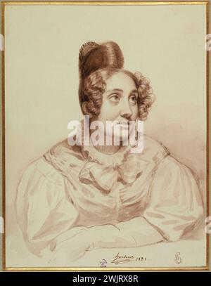 Louis Hersent (1777-1860), peintre français. Portrait de Madame Arachequesne. Clins d'œil de Sépia au crayon. 1831. Paris, musée Carnavalet. 78079-13 Bun, coiffure, crayon, dessin, femme, laver de sépia, portrait Banque D'Images