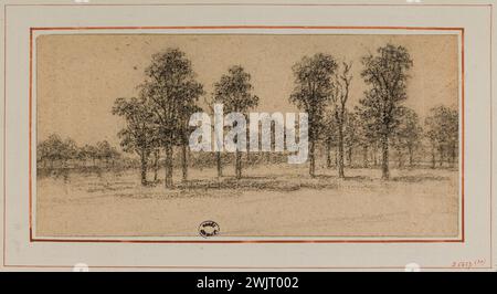 Georges Michel (1763-1843) 'Collection de dessins : paysage boisé'. Charbon de bois, mine de plomb. Paris, musée Carnavalet. 112263-24 arbre, dessin, charbon de bois, paysage de campagne Banque D'Images