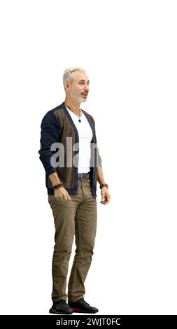 Un homme, pleine longueur, sur fond blanc, dansant Banque D'Images