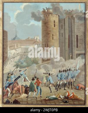 Prise sur la Bastille, le 14 juillet 1789'. Peinture anonyme. Paris, musée Carnavalet. 25506-1 Bastille, Canon, IVEME IV 4ème 4ème arrondissement, socket, Révolution française, soldat Banque D'Images