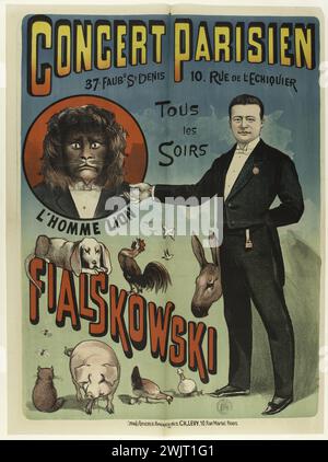 Anonyme. Concert parisien, 37 FAUBG ST Denis, 10, rue de l'Echiquier, homme lion, Fialskowski. Lithographie, 1880-1900. Paris, musée Carnavalet. Banque D'Images