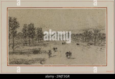 Georges Michel (1763-1843) 'Collection de dessins : paysage boisé'. Charbon de bois, mine de plomb. Paris, musée Carnavalet. 112263-21 arbre, dessin, charbon de bois, paysage de campagne Banque D'Images