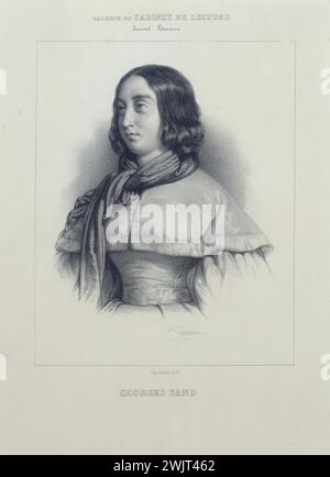 Julian. Galerie du Cabinet de lecture, revue littéraire : George Sand. Paris, Musée de la vie romantique. 35004-2 cabinet de lecture, écrivain, français, galerie, journal littéraire Banque D'Images