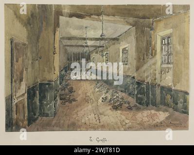 Jean-Louis Talagrand (né en 1845). La prison de Sainte-Pélagie : le registre. Aquarelle, encre brune. Paris, musée Carnavalet. Album de dessins, encre brune, greffage, prison parisienne, prison Sainte-Pelagie, Veme VE V 5ème 5ème 5ème arrondissement, aquarelle Banque D'Images