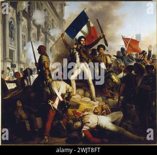 Jean Schnetz (1787-1870) Fight Near the Town Hall, 28 juillet 1830. Musée des Beaux-Arts de la ville de Paris, petit Palais. 33133-1 action, appel, attaque, attaque, cadavre, combat, drapeau français, fumée, héroïque, héroïsme, hôtel de ville, jeunesse, lutte, lutte, monarchie de juillet, mort, oeuvre d'art, opposition, peuple, républicain, résistance, résister, Révolution, Révolution de 1830, Révolution de juillet, révolution populaire, romantisme, Rouge, ouvert, combat, tableau, trois glorieux, 19ème XIX 19ème 19ème siècle, combat Banque D'Images