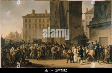 Louis Léopold Boilly (1761-1845) 'Les conscrits de 1807 défilant devant la porte Saint-Denis, 1807'. Huile sur toile. Paris, musée Carnavalet. 26391-1 conscrit, défilé, diffamateur, grande armée, ieme 2ème arrondissement, militaire, porte Saint-Denis, premier empire, scène rue, ville, huile sur toile Banque D'Images