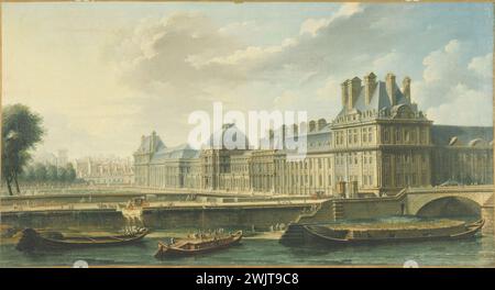 Nicolas-Jean-Baptiste Raguenet (1715-1793) 'Le Palais des Tuileries vu du Quai d'Orsay'. Huile sur toile, 1757. Paris, musée Carnavalet. 27042-3 façade, Seine, 1er 1er arrondissement, jardin, navigation fluviale, palais des Tuileries, Peniche, Quai Banque D'Images