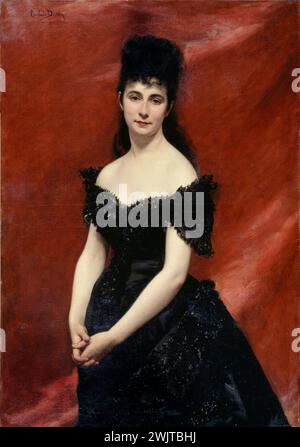 Carolus-Duran (Charles Emile Auguste Durand, 1837-1917) Portrait de la marquise de Vaucouleur. Huile sur toile, 1879. Paris, musée Carnavalet. 24647-1 Decollete, femme, fond rouge, marquise, noir, oeuvre d'art, plan américain, portrait, pose, robe Decolletee, peinture, 19ème 19ème 19ème 19ème 19ème xixe siècle, huile sur toile, robe Banque D'Images