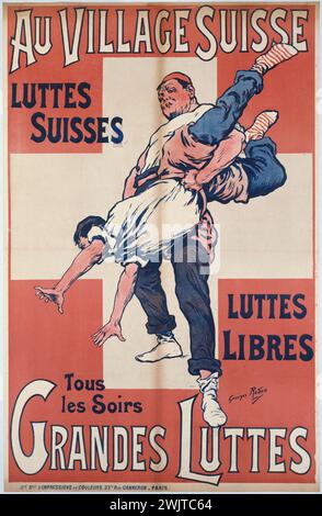 Georges Redon (1869-1943) Luttes suisses 'dans le village suisse'. Paris, musée Carnavalet. 35984-5 affiche, lettre, lutte suisse, lutteur, annonceur, publicité, sport Banque D'Images