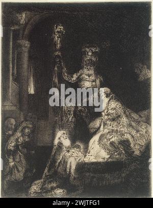 Harmensz van Rijn Rembrandt (1606-1669) 'La présentation au temple, appelée à la manière noire (B 50 - condition unique), 1654'. Musée des Beaux-Arts de la ville de Paris, petit Palais. 26994-11 Bebe, Bible, Catholique, cérémonie religieuse, Chretien Christian, Christ, Grand Prét, Juif, Manie Noire, Nouveau Testament, présentation, scène biblique, Temple Banque D'Images