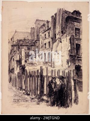 Camille Bourget. Démolition du bâtiment n°4 rue Brisemiche. Paris (IVème arr.), 1801-1900. Crayon sur papier crème. Paris, musée Carnavalet. 77657-18 arrondissement, barrière, crayon, démolition, démolition, dessin, discussion, construction, 4ème 4ème 4ème 4ème 4ème 4, le Marais, quartier du Marais, quartier parisien, rue Brisemiche, bois, couple Banque D'Images