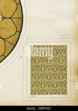 Atelier GSELL-Laurent. Album n°3 ; motif vitrail : diamants. Chromolithographie. Paris, musée Carnavalet. Album n°3, chromolithographie, diamant, motif, vitrail Banque D'Images