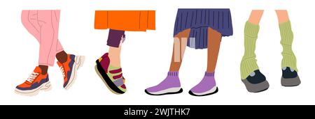 Ensemble de différentes jambes portant des baskets à la mode Illustration de Vecteur