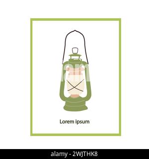 Lampe à gaz vintage ou icône de lanterne - carte. L'illustration vectorielle peut être utilisée pour la carte d'éducation, l'affiche des enfants, la bannière de voeux. Illustration de Vecteur