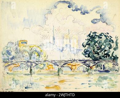 Paul Signac (1863-1935) 'La ville : le Pont des Arts'. Aquarelle. Musée des Beaux-Arts de la ville de Paris, petit Palais. Cathédrale notre-Dame, Seine, Ile de la Cité, Pont des Arts, Tour, aquarelle Banque D'Images