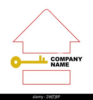 Clé de maison avec étiquette. Maison créative et logo clé avec fond blanc. Immobilier. Elément de modèle de conception de logo vectoriel plat pour Constructi Illustration de Vecteur