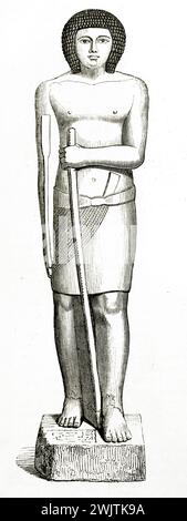 Ancienne reproduction de statue de calcaire conservée au musée du Louvre, représentant Sépa, prêtre et prophète. Par auteur inconnu, publié sur magasin pittoresque, P Banque D'Images