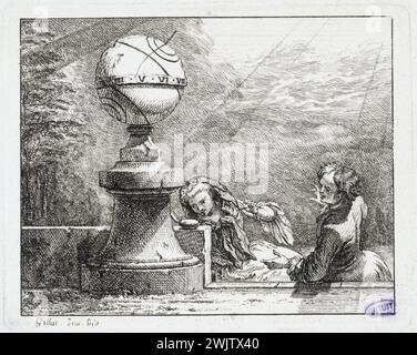 Claude Gillot (1673-1722) "Fables" de la Mothe. Illustration de la tôle 41. Musée des Beaux-Arts de la ville de Paris, petit Palais. 33899-13 Fable, femme, homme, illustration, œuvre littéraire, couple Banque D'Images