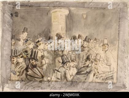 Jean-Louis Forain (1852-1931) « Coffee Terrace ». Dessin. Paris, musée Carnavalet. 50153-2 Café, client, colonne Morris, dessin, terrasse Banque D'Images