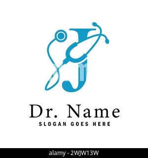 Logo stéthoscope lettre J. Alphabet J icône Doctor Business Illustration de Vecteur