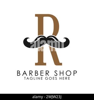 Lettre initiale R logo moustache. Icône alphabet R Barber Shop Illustration de Vecteur