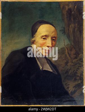 Selon Jean RESTOUT (1692-1768). 'Père Tournus (1672-1733), devant l'abbaye de Port-Royal des champs'. Huile sur toile. Paris, musée Carnavalet. 35143-18 Abbey Port-Royal des champs, Abbe Francais, Catholique, Chrétien Chretienne, Ecclésiastique, portrait, huile sur toile Banque D'Images
