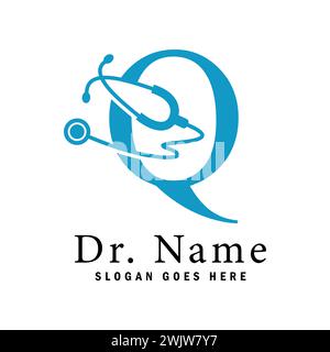 Logo stéthoscope lettre Q. Alphabet Q icône Doctor Business Illustration de Vecteur