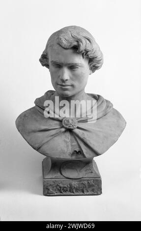 Jean-Pierre Dantan (1800-1869) dit Dantan le jeune. Buste du peintre français Alexis-Joseph Pérignon (1806-1882). Plâtre patiné, terrestre, bosse ronde, 1847. Paris, musée Carnavalet. Buste, peintre français, patine à motifs, bosse ronde, terre cuite Banque D'Images