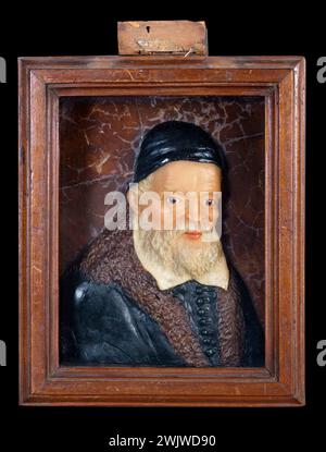 Anonyme. Portrait de Jacopo Bassano (1515-1592), peintre. Cire colorée, verre. xviiie siècle. Paris, musée Carnavalet. Cire colorée, peintre italien, portrait, verre Banque D'Images