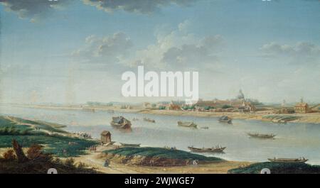 Nicolas-Jean-Baptiste Raguenet (1715-1793) 'La Salpétrière, vue du quai de la Rapée, 1760'. Paris, musée Carnavalet. 27096-17 arrondissement, bateau, hôpital, port, quai, quai de la Rapee, Seine, Veme V 5ème 5ème Banque D'Images