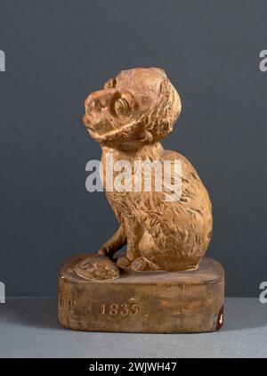 Jean-Pierre Dantan (1800-1869) dit Dantan le jeune. Caricature de l'agent d'échange Lechat. Plâtre patiné terracieux. 1835. Paris, musée Carnavalet. Agent d'échange, patine à motifs, terre cuite, caricature Banque D'Images