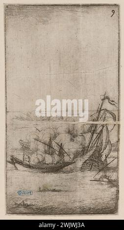 Della Bella, Stefano (dit Étienne de la belle) (n.1610-05-18-D.1664-08-22), combat naval entre les Bolonais et les Vénitiens. Neuvième numéro de la suite (titre principal). Gravure. Petit Palais, Musée des Beaux-Arts de la ville de Paris. Banque D'Images