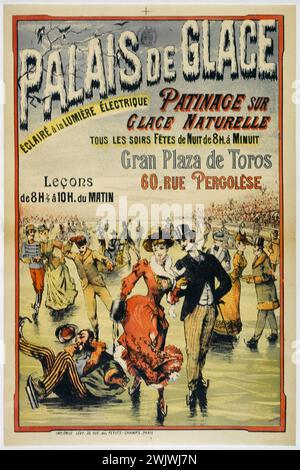 Emile Levy. Palais de glace, Gran Plaza de Toros, 60, rue Pergolèse. Affiche. Lithographie en couleurs. Paris, musée Carnavalet. Affiche, champs-Elysées, Palais de glace, patinoire, patinoire, publicité, reclamme, rue Pergolese, VIIIEME VIII 8ème arrondissement Banque D'Images