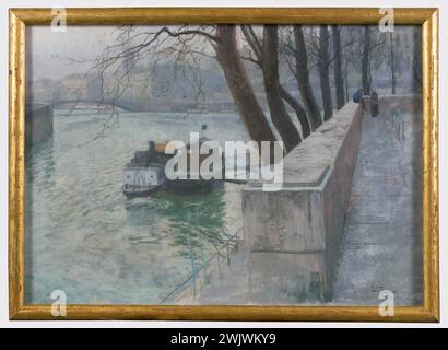 Fritz Thaulow (1847-1906) 'La Seine au Quai Bourbon'. Pastel sur toile. Paris, musée Carnavalet. IVEME IV 4ème 4ème arrondissement, pastel sur toile, peniche, quai, quai bourbon, seine Banque D'Images