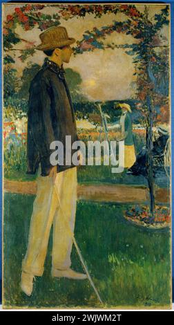 Jacques-Emile Blanche (1861-1942) Jean Cocteau (1889-1963), écrivain, dans le jardin d'Offranville, 1913. Huile sur toile. Paris, musée Carnavalet. 27023-12 chevalet, cinéaste, écrivain, délinquant, peinture, poète, portrait, huile sur toile Banque D'Images