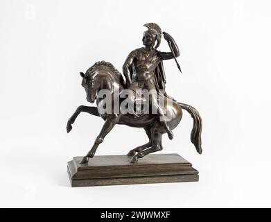 Bosio, Astyanax SCAEVOLA (dit le jeune). 'Guerrier romain à cheval, réduction de la statue ornant la porte principale du cirque d'hiver'. Bronze. Paris, musée Carnavalet. Antiquité gréco-romaine, cavalier, guerrier, héros antique, influence ancienne, statuette Banque D'Images