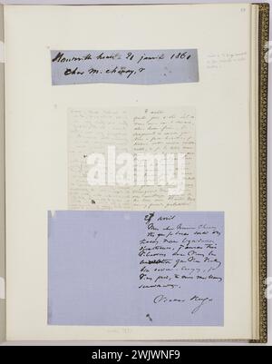 Manuscrit autographe de Victor Hugo (1802-1885). Histoire de voyage illustrée dans l'album Chenay. Folio 37, trois lettres de Victor Hugo '. Paris, la maison de Victor Hugo. 100200-30 album de Chenay, correspondance, lettre, manuscrite Banque D'Images